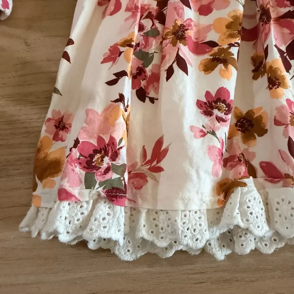 OshKosh B'Gosh Pink Red Floral Dress Size 12 Months Eyelet Layered Girls